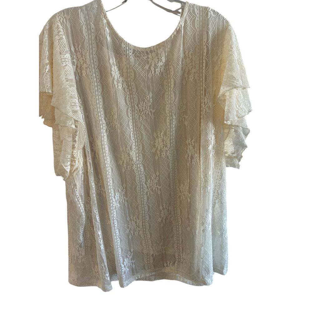 Susan Graver Blouse XL Lace Top Tunic White Feminine Fairy Occasion